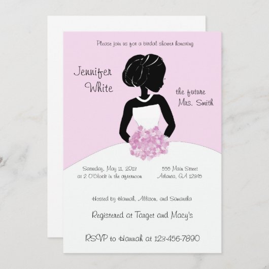 Classy Black White Pink Bridal Shower Invitations Kaart (Voorkant / Achterkant)