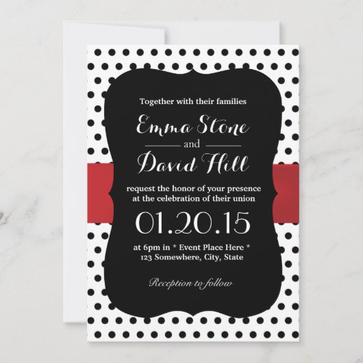 Classy Black & White Polka Dot Wedding Kaart (Voorkant)
