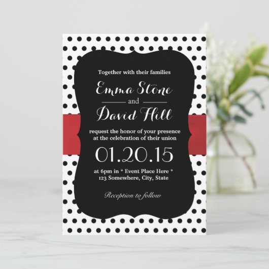 Classy Black & White Polka Dot Wedding Kaart (Staand voorkant)