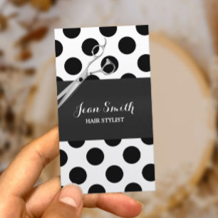 Classy Black & White Polka Dots Hair Stylist Visitekaartje