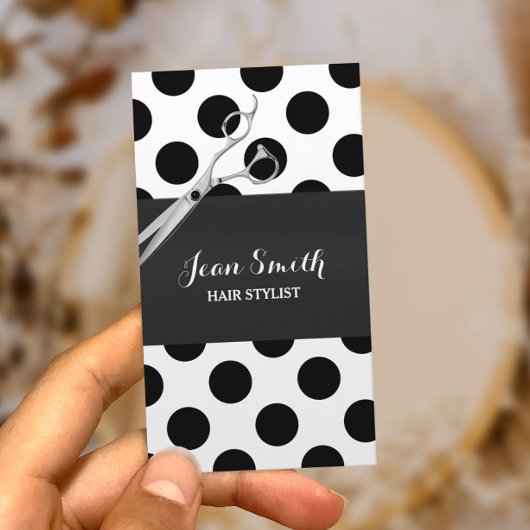 Classy Black & White Polka Dots Hair Stylist Visitekaartje