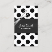 Classy Black & White Polka Dots Hair Stylist Visitekaartje (Voorkant)