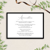 Classy Black & White Script Wedding Accommodations Informatiekaartje
