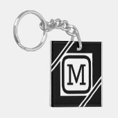 Classy Black & White Simple Square Lined Monogram Sleutelhanger (Voorkant Links)