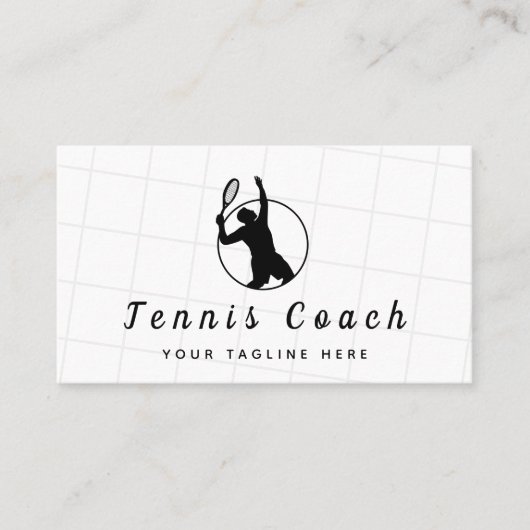 Classy Black & White Tennis Coach Professional Visitekaartje (Voorkant)