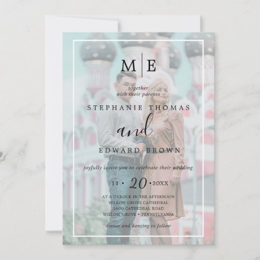 Classy Black & White Vellum Effect Foto Weddenscha Kaart (Voorkant)