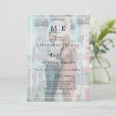 Classy Black & White Vellum Effect Foto Weddenscha Kaart (Staand voorkant)