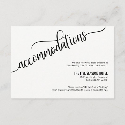 Classy Black & White Wedding-accommodatiekaart Informatiekaartje (Voorkant)