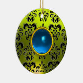 CLASSY BLACK YELLOW DAMASK GEM STONE KERAMISCH ORNAMENT (Rechts)