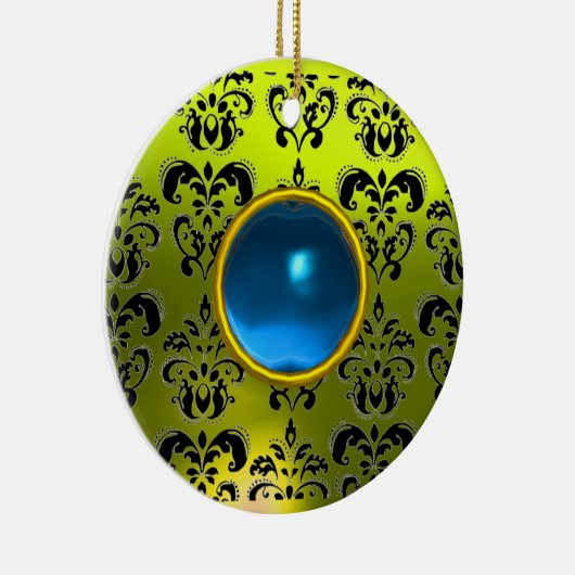 CLASSY BLACK YELLOW DAMASK GEM STONE KERAMISCH ORNAMENT (Rechts)