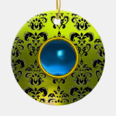 CLASSY BLACK YELLOW DAMASK GEM STONE KERAMISCH ORNAMENT (Voorkant)