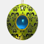 CLASSY BLACK YELLOW DAMASK GEM STONE KERAMISCH ORNAMENT (Links)