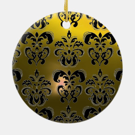 CLASSY BLACK YELLOW DAMASK GEM STONE KERAMISCH ORNAMENT (Achterkant)