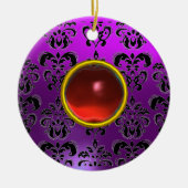 CLASSY BLACK YELLOW DAMASK GEM STONE KERAMISCH ORNAMENT (Voorkant)