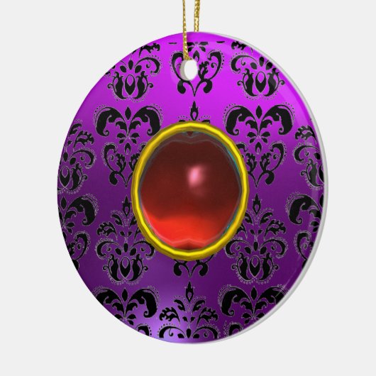 CLASSY BLACK YELLOW DAMASK GEM STONE KERAMISCH ORNAMENT (Links)