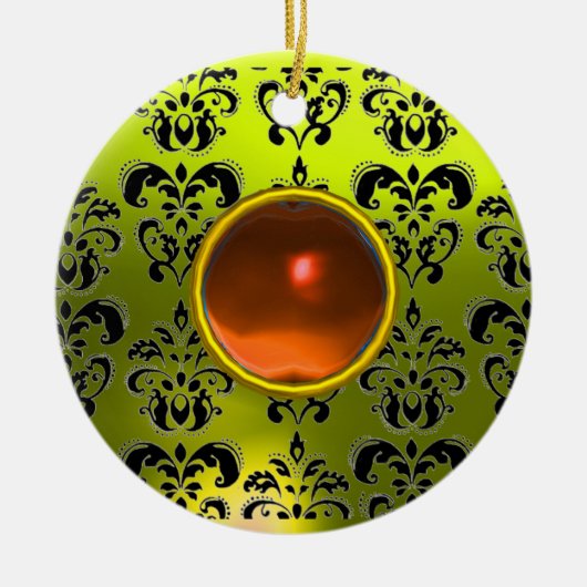 CLASSY BLACK YELLOW DAMASK GEM STONE KERAMISCH ORNAMENT (Voorkant)