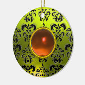 CLASSY BLACK YELLOW DAMASK GEM STONE KERAMISCH ORNAMENT (Links)