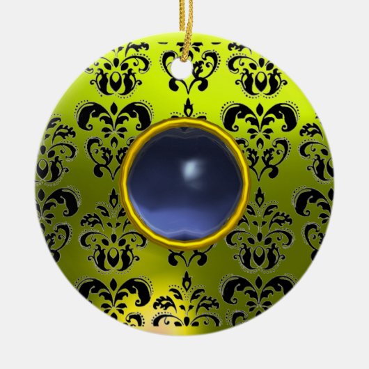 CLASSY BLACK YELLOW DAMASK GEM STONE KERAMISCH ORNAMENT (Voorkant)