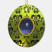 CLASSY BLACK YELLOW DAMASK GEM STONE KERAMISCH ORNAMENT (Links)