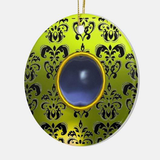 CLASSY BLACK YELLOW DAMASK GEM STONE KERAMISCH ORNAMENT (Links)