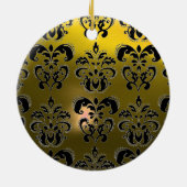 CLASSY BLACK YELLOW DAMASK GEM STONE KERAMISCH ORNAMENT (Achterkant)
