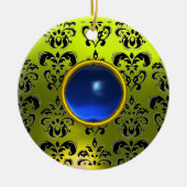 CLASSY BLACK YELLOW DAMASK GEM STONE KERAMISCH ORNAMENT (Voorkant)