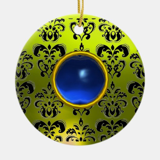 CLASSY BLACK YELLOW DAMASK GEM STONE KERAMISCH ORNAMENT (Voorkant)