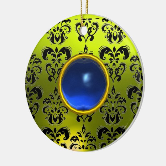 CLASSY BLACK YELLOW DAMASK GEM STONE KERAMISCH ORNAMENT (Links)