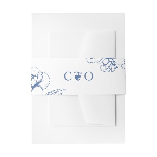 Classy  Blauw Bloementuin Bruiloft Initialen Uitnodigingen Wikkel (Voorkant Voorbeeld)