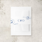 Classy  Blauw Bloementuin Bruiloft Initialen Uitnodigingen Wikkel