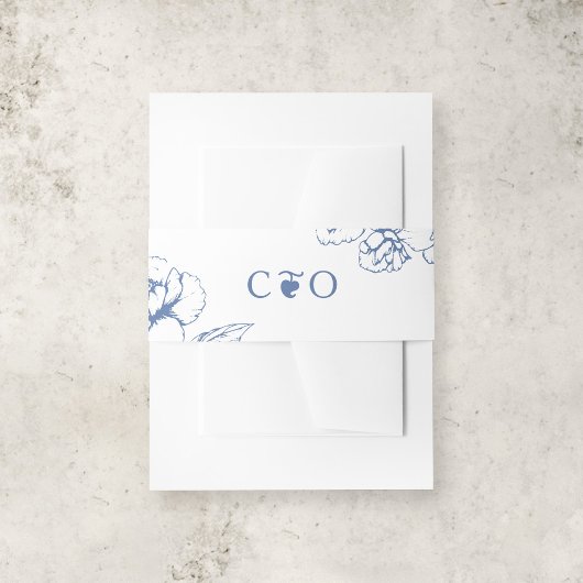 Classy  Blauw Bloementuin Bruiloft Initialen Uitnodigingen Wikkel