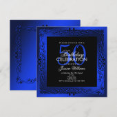 Classy Blauw Decoratief Ingelijst 50e Verjaardag Kaart (Voorkant / Achterkant)