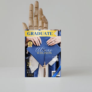 Classy blauw en goud magazine foto afstuderen kaart