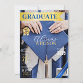 Classy blauw en goud magazine foto afstuderen kaart (Voorkant)