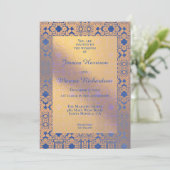 Classy Blauw en Gouden Folie Bloemen Patroon Bruil Kaart (Staand voorkant)