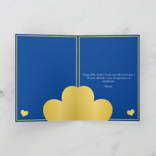 Classy Blauw en Gouden Hart Zoon 30e Verjaardag Kaart (Binnen)