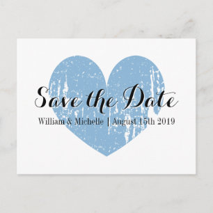 Classy blauw en wit hart Save the date briefkaart