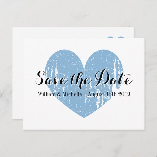 Classy blauw en wit hart Save the date briefkaart (Voorkant / Achterkant)