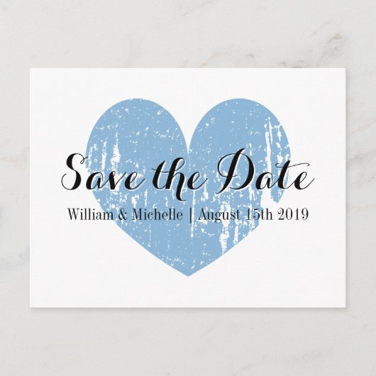 Classy blauw en wit hart Save the date briefkaart (Voorkant)