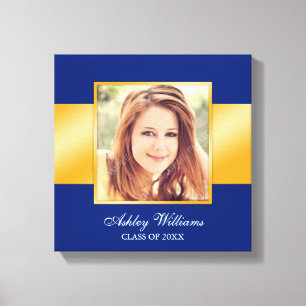 Classy Blauw Goud Senior Foto Afstuderen Canvas Afdruk