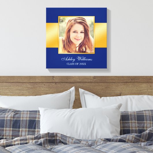 Classy Blauw Goud Senior Foto Afstuderen Canvas Afdruk (Insitu (Slaapkamer))