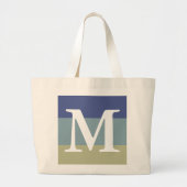 Classy Blauw Kaki Gestreept kleurenpalet Monogram Grote Tote Bag (Voorkant)