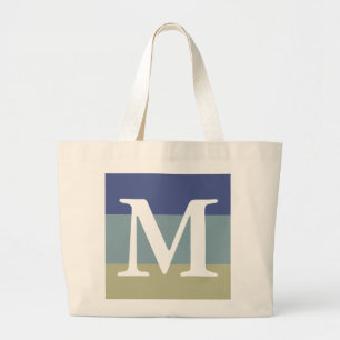 Classy Blauw Kaki Gestreept kleurenpalet Monogram Grote Tote Bag
