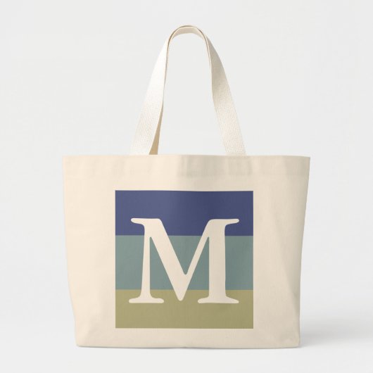 Classy Blauw Kaki Gestreept kleurenpalet Monogram Grote Tote Bag (Voorkant)