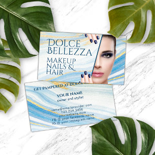 Classy Blauw Wit Goud Marmer Agaat Art Patroon Visitekaartje