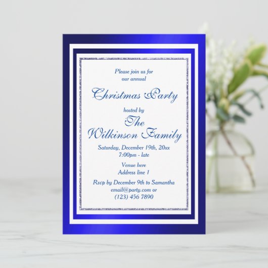 Classy Blauw & Wit Kerstfeest Kaart (Staand voorkant)