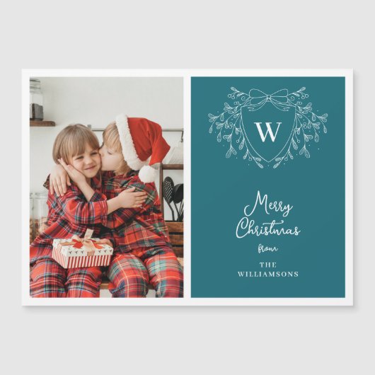 Classy blauw & witte kam foto magnetische kaart (Voorkant)