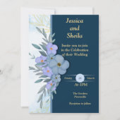 Classy blauwe bloemen bruiloft uitnodiging, kaart (Voorkant)