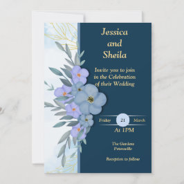 Classy blauwe bloemen bruiloft uitnodiging, kaart