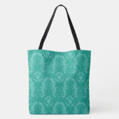 Classy Blauwgroen Blue Damask Pattern Monogram Can Tote Bag (Achterkant)